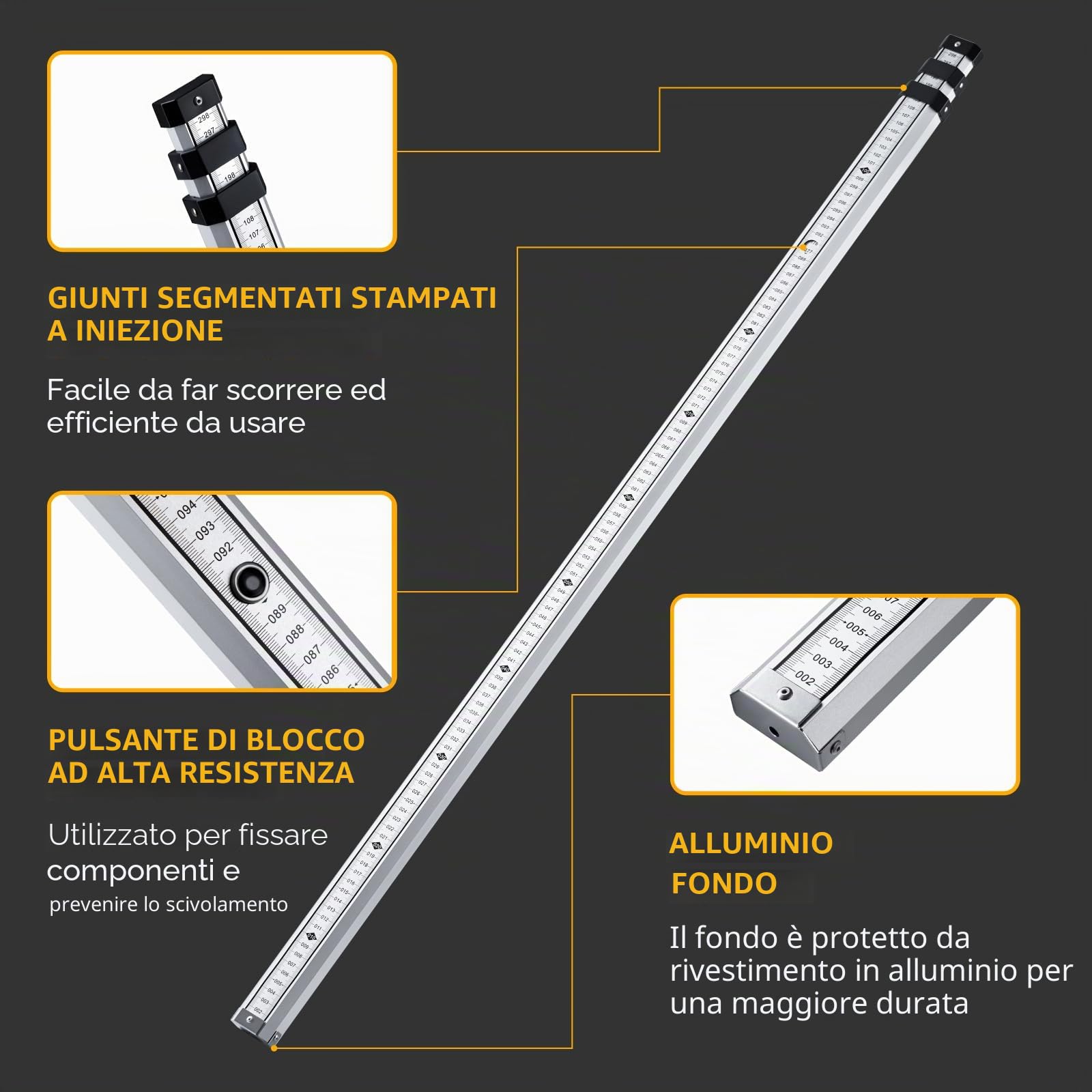 Firecore Asta di livellamento telescopica da 3 m, aste di misurazione in alluminio per laser a linee incrociate, asta di misurazione con borsa in nylon, lunghezza 3 m in 3 segmenti, divisione cm/mm)
