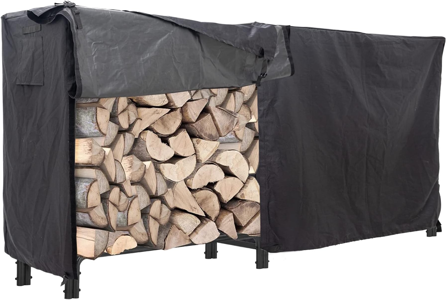 Coverify Heavy Duty Waterproof 600D Oxford Fabric Firewood Log Rack Cover, Black, 8