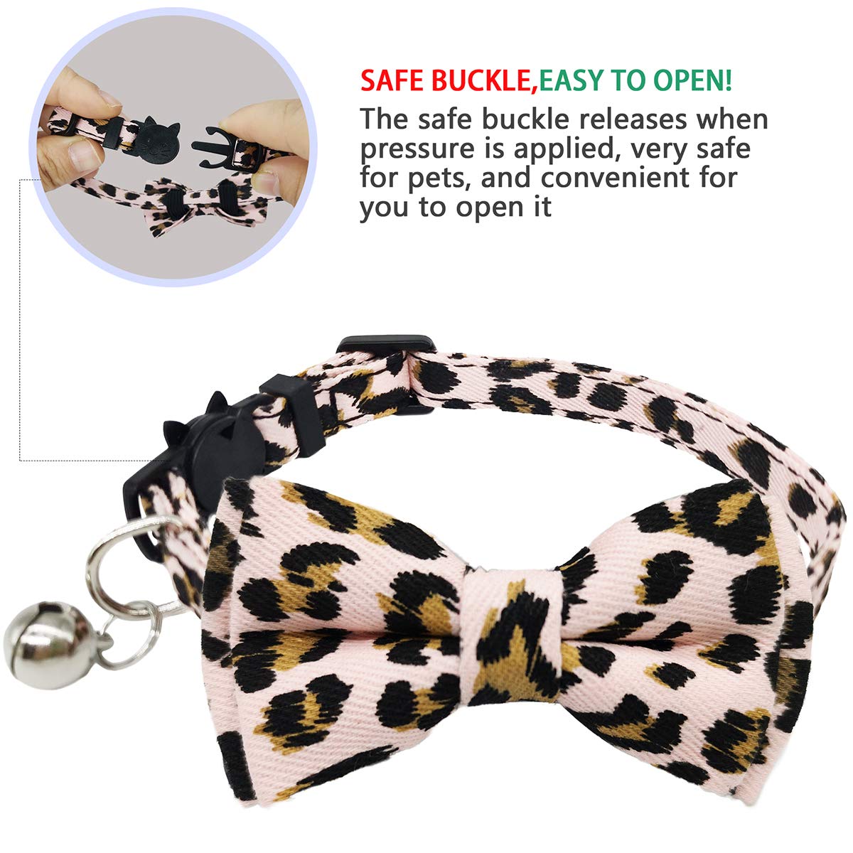 Katzenhalsband, mit Schleife und Glöckchen, verstellbar von 19 - 26 cm, 2 Stück
