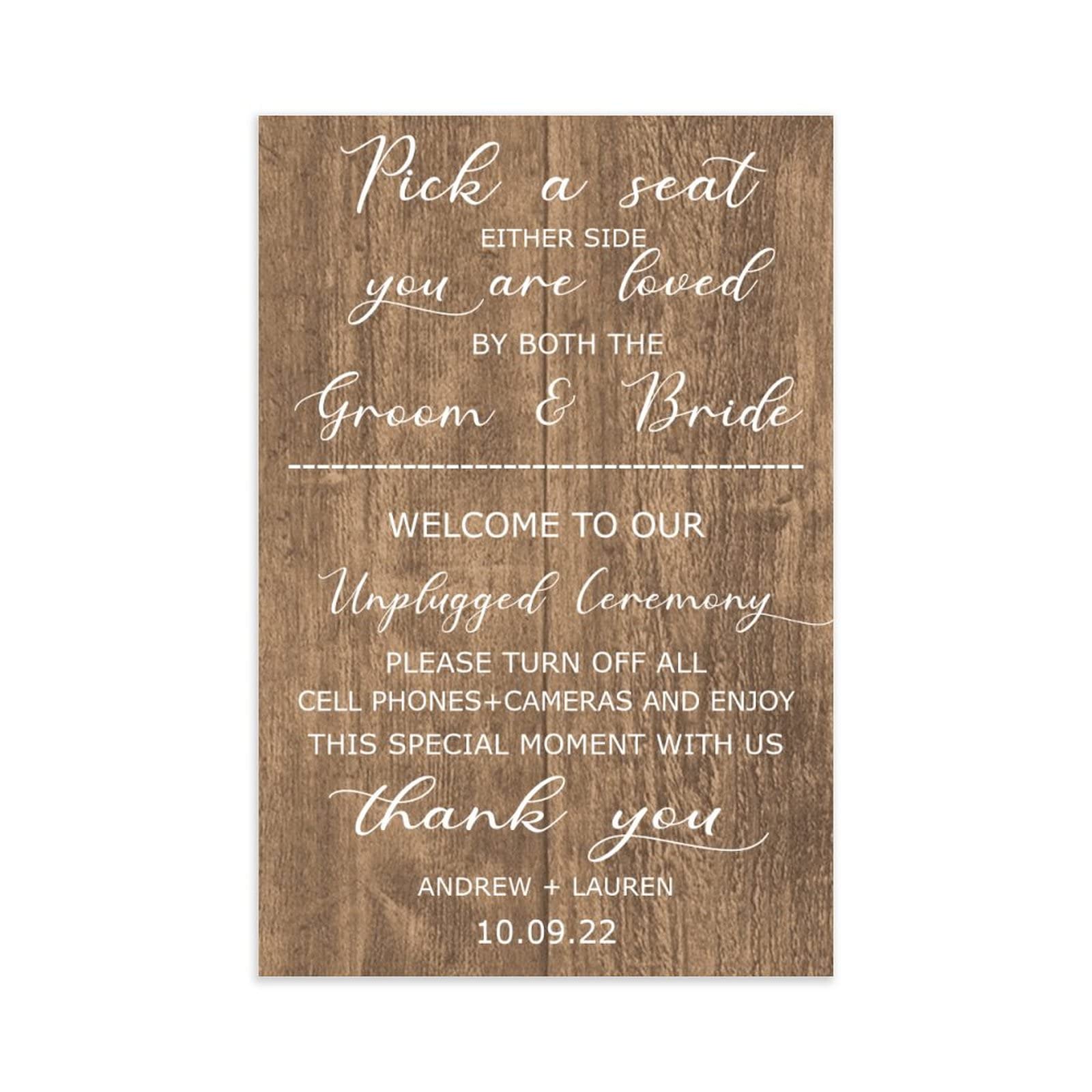 "Pick A Seat"-Schild, Zeremonie-Schild, unplugged Hochzeitsschild, vertikales Hochzeitsschild aus Holz, rustikale Hochzeitsdekoration, Zeremoniedekoration, 76,2 x 50,8 cm