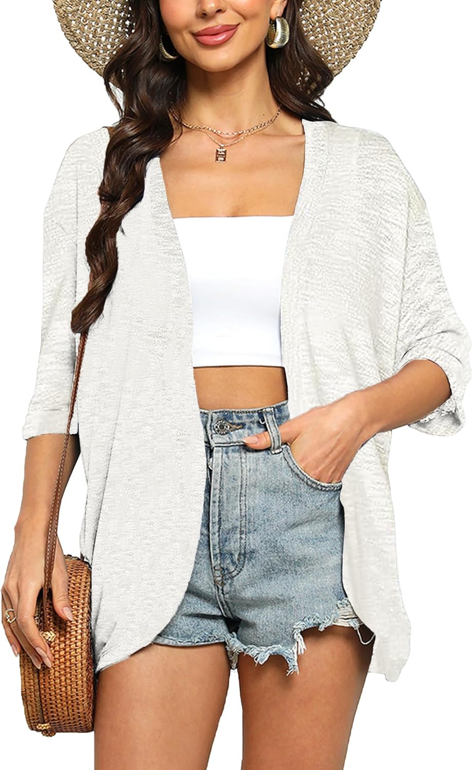Yekaty Womens Summer Cardigan Lightweight Short Sleeve Kimono Cardigans Beach Vacation Cover up