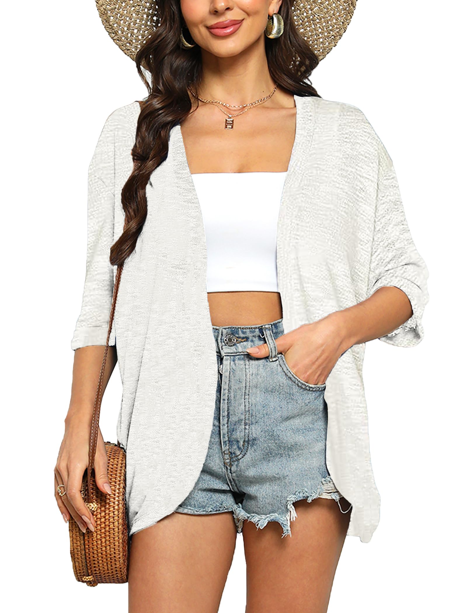 Yekaty Womens Summer Short Sleeve Kimono Cardigans Lightweight Cover Up