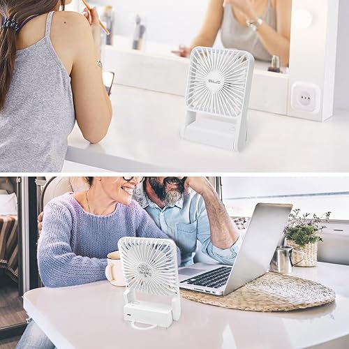 Miniatura 7 de ELZO Ventilador de viaje, mini ventilador de escritorio plegable, funciona con pilas, 3 velocidades ajustables de inclinación de 225, ventilador