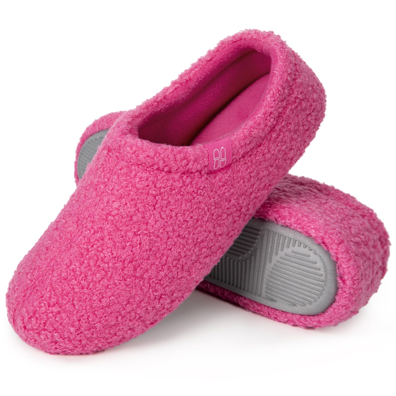 HomeTop Women's Fuzzy Curly Fur Memory Foam Loafer Slippers Bedroom House Shoes with Polar Fleece Lining