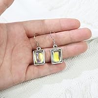 Vista 6 de Moonstone Dangle Earrings Silver Rectangle Gemstone Drop Hypoallergenic Handmade Earrings for Women Trendy Fashion