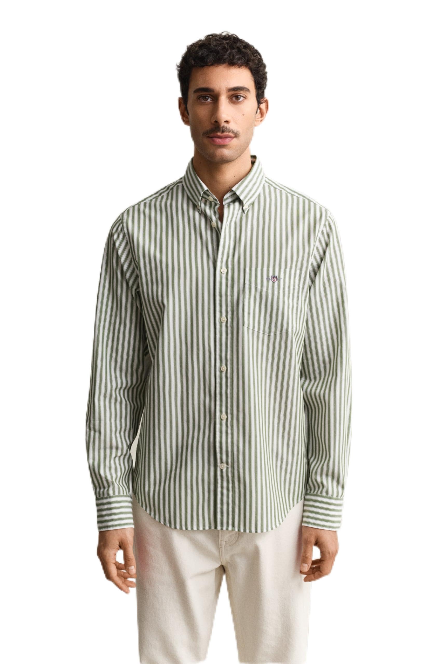 Gant Men's Herb Green Striped Classic Poplin Shirt (Xl)