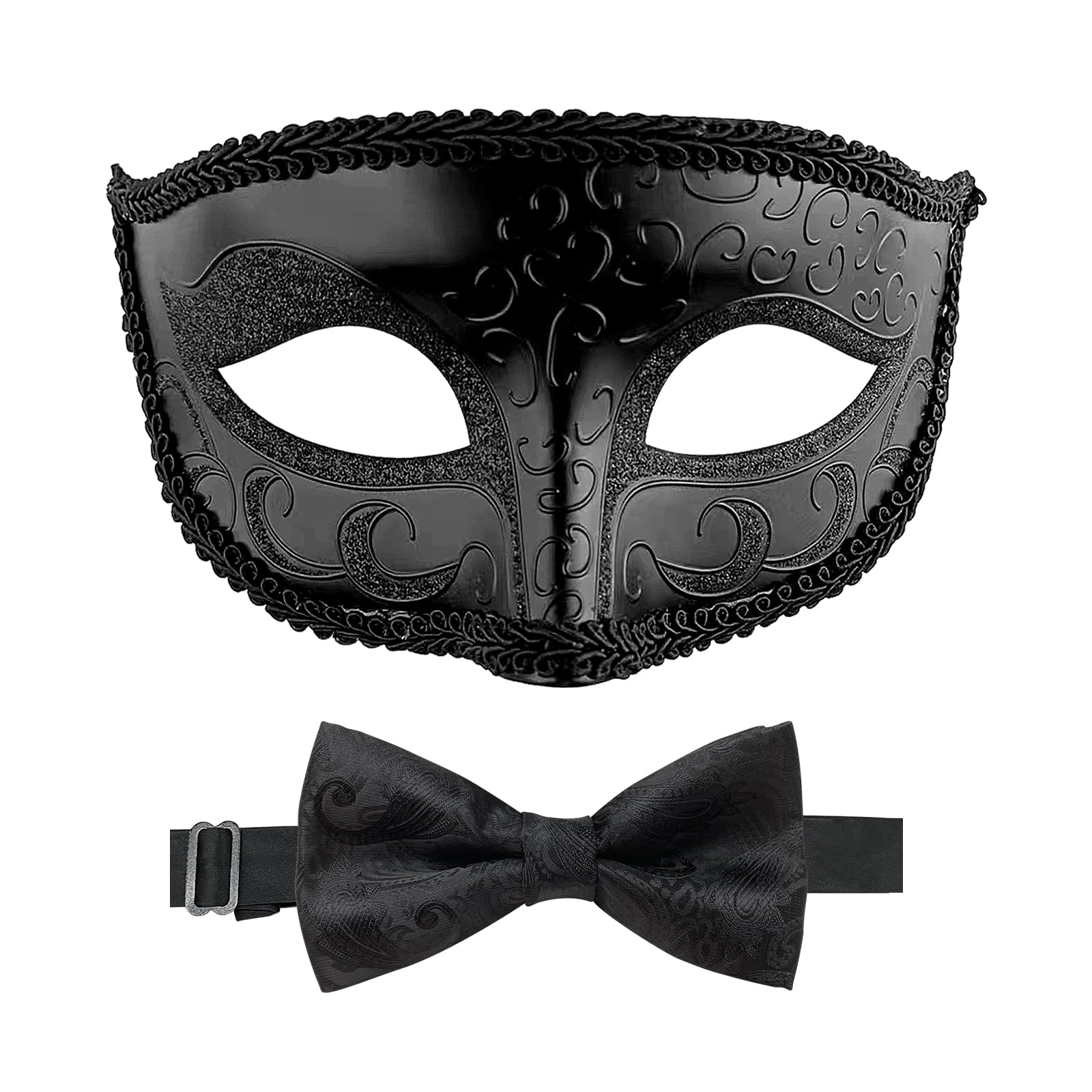 HyperFun Masquerade Mask for Men with Bow Tie Venetian Mens Masquerade Mask for Halloween Mardi Gras Prom Ball Party