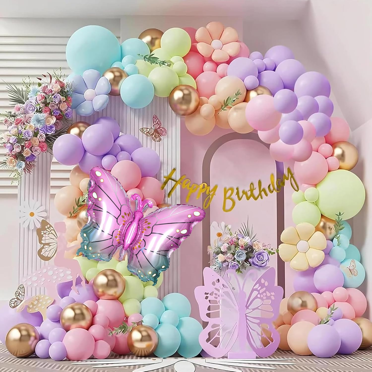 Special You Butterfly Theme Birthday Party Decorations with Pastel Balloons for Decoration, Foil Balloons for Decor, Butterfly Stickers for Wall Decoration, Birthday Decoration Kit for Girls
