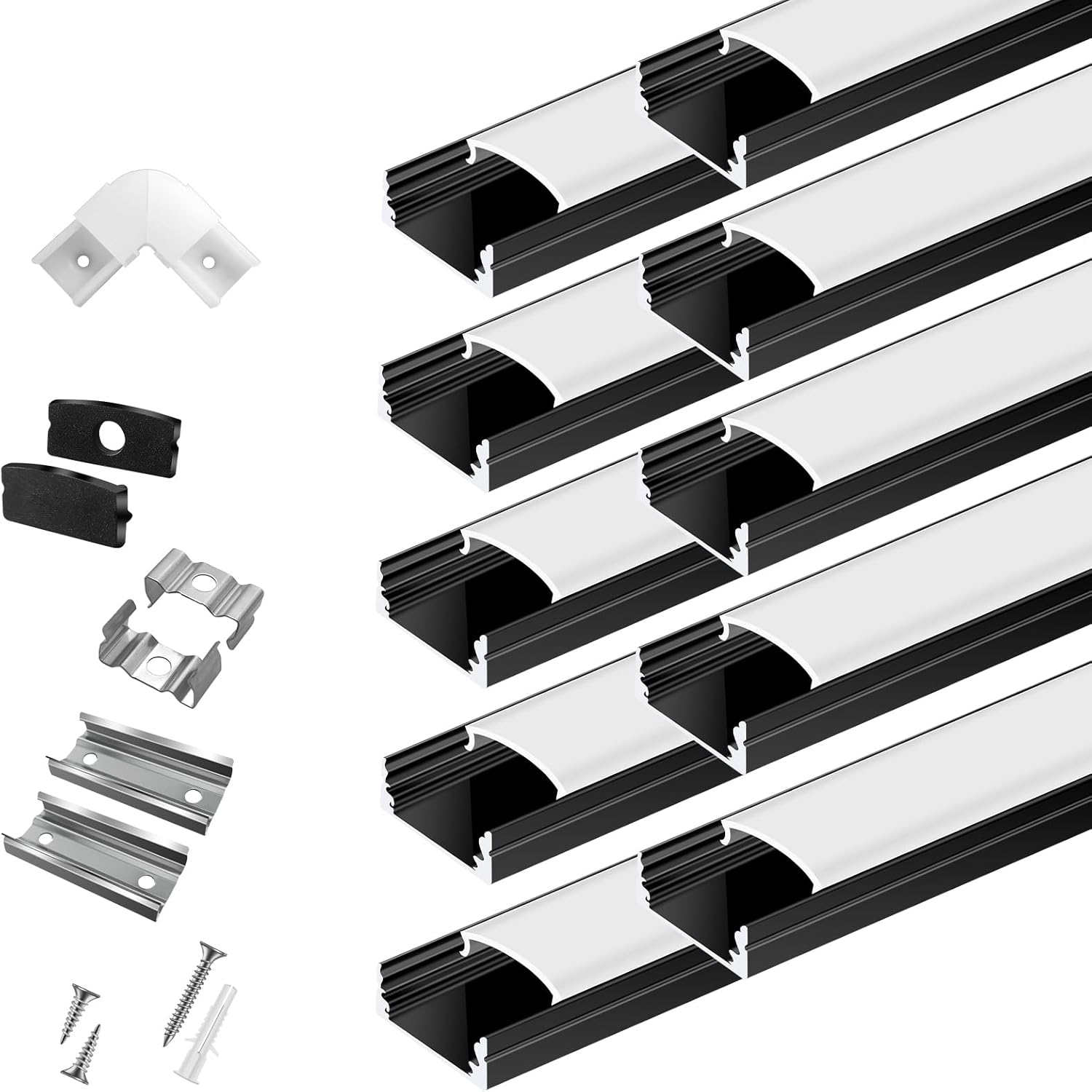 ( incomplete with bent ) 10-Pack 3.3ft/1Meter U Shape Black LED Aluminum Channel System with Milky Cover, End Caps and Mounting Clips, Aluminum Channel Profile for LED Strip Light Diffuser Installations (10pack*3.3ft) 10pack*3.3ft(Black)