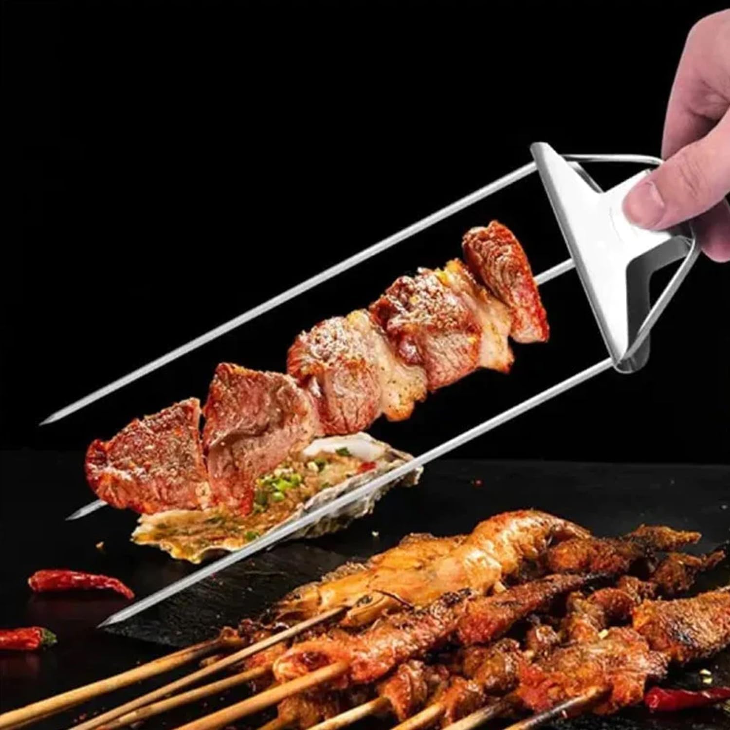 2 Spiedini for Griglia a 3 Vie - Grillsavant, Spiedini for Griglia a 3 Vie, Spiedino for Grigliare a 3 Vie, Spiedini for Griglia in Metallo a 3 Vie da 14,7 Pollici, Spiedini for Kabob in Metallo in Ac