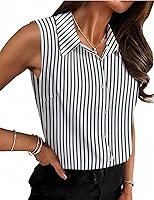 Vista 18 de HOTOUCH Blusa sin mangas con botones para mujer, cuello en V, casual, para negocios, informal, con cuello