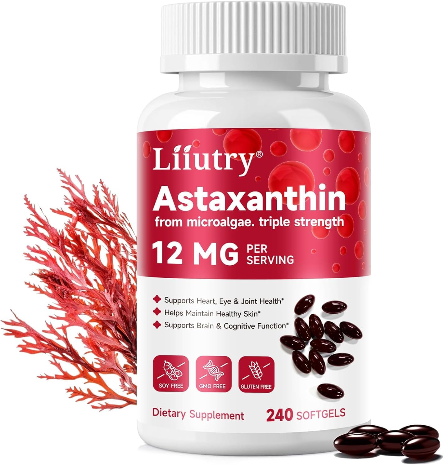 Astaxanthin 12mg | 240 Softgels | Premium Astaxanthin Antioxidant Supplements with Antioxidant Activity | Astaxanthin from Haemotococcus Pluvialis Algae | Supports Eye, Skin, Immune System Health