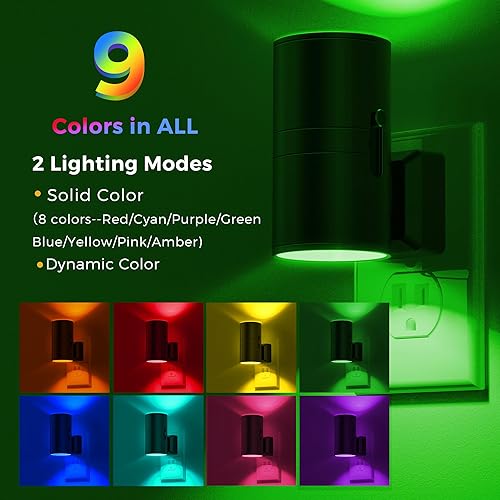 Miniatura 3 de L LOHAS LED Luz nocturna, luces nocturnas enchufables a la pared, luz nocturna RGB que cambia de color con sensor de luz, luces nocturnas remotas