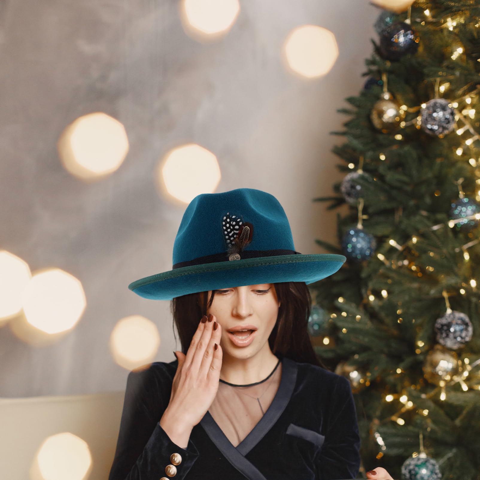SHERCHPRY Gorro De Lana Sombrero Fedora De Fieltro para Hombre Mujer Sombrero Western De Dos para Bodas y Fiestas