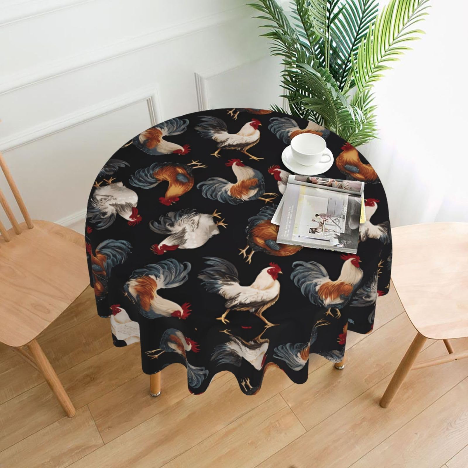 hhxvcv French Roosters Round Tablecloth – Dining Table Cover
