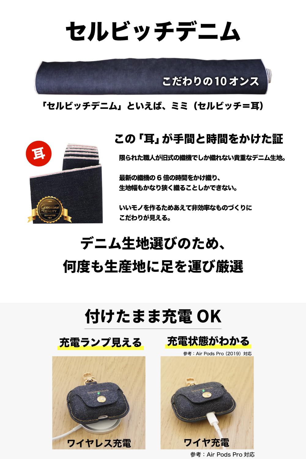 AirPodsプロ本体 デニムケース付き（本体ケースはありません） 楽天市場】【50%クーポン & SALE価格中】【日本が誇るデニム 使うほど