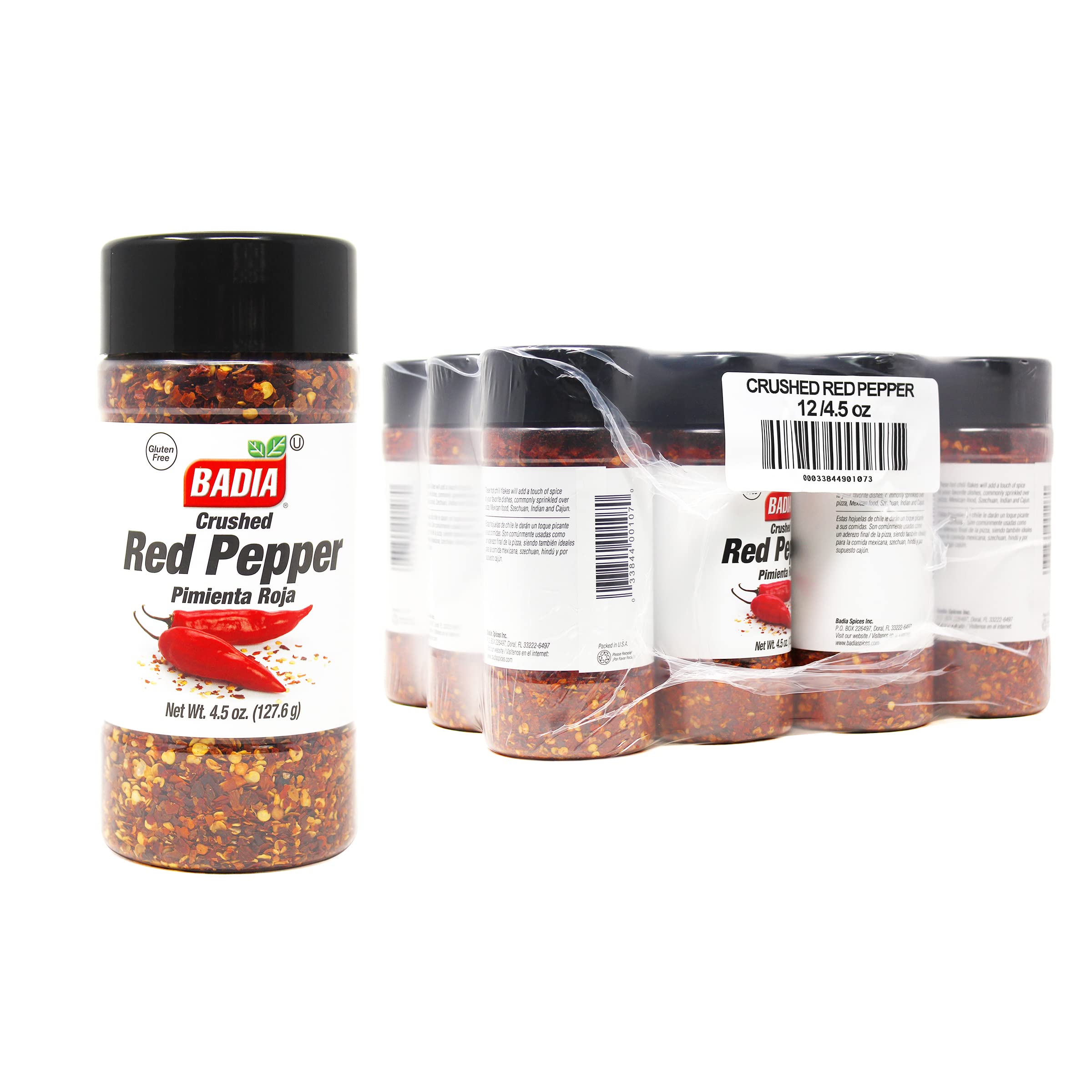 Badia Crushed Red Pepper, 4.5 oz (Pack of 12) – Dried and Crushed Red Chili Flakes for Cooking, Seasoning, and Topping