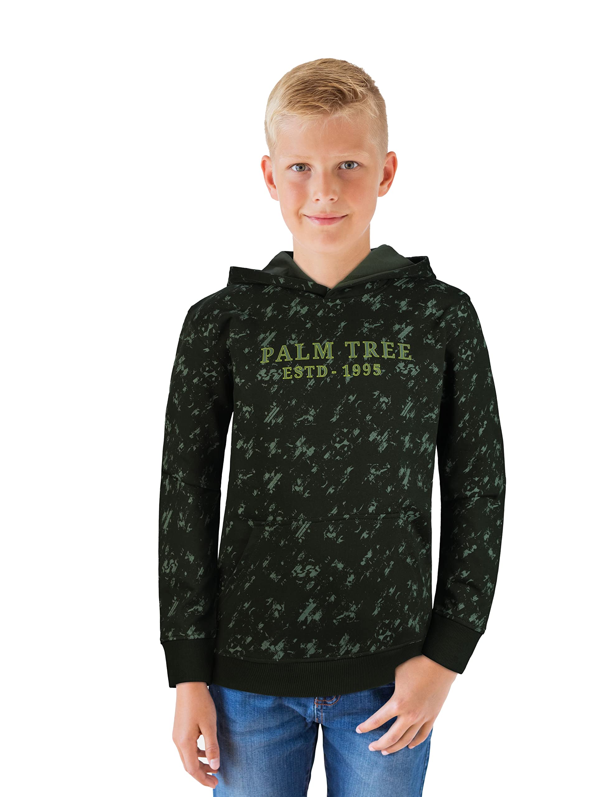 Palm Tree Boys Green Printed Woven Full Sleeves Sweat Shirt