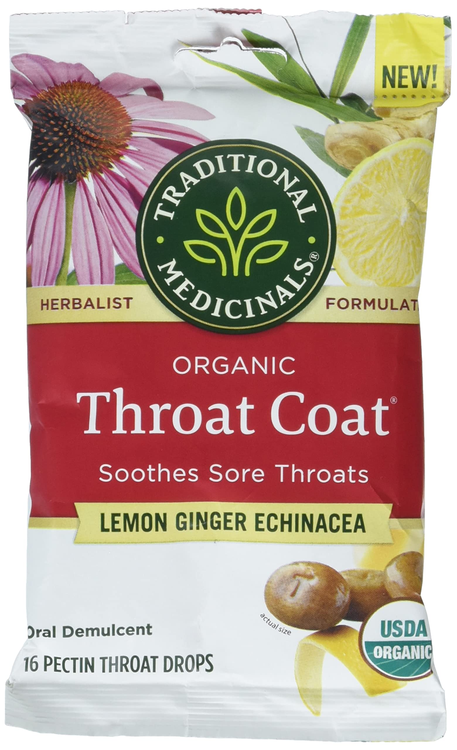 Traditional Medicinals Lemon Ginger Echinacea Lozenges, 16 Pieces (Pack of 8) ( BB:07/2025)