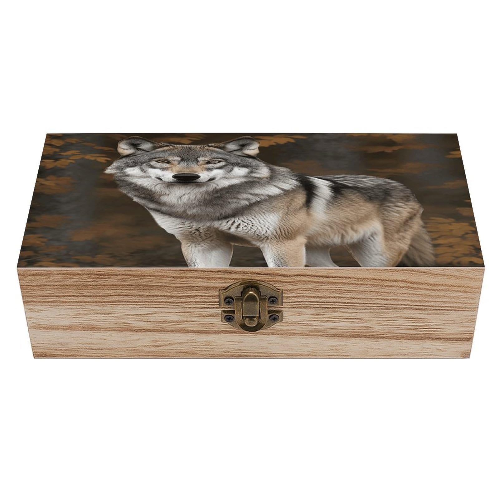 VstaDank Wild Wild Gray Wolf Wooden Storage Box Decorative Jewelry Case with Lids Exquisite Wood Box Letters Gifts Acacia Wood Boxes Fashion Wooden Keepsake Boxes for Men Women