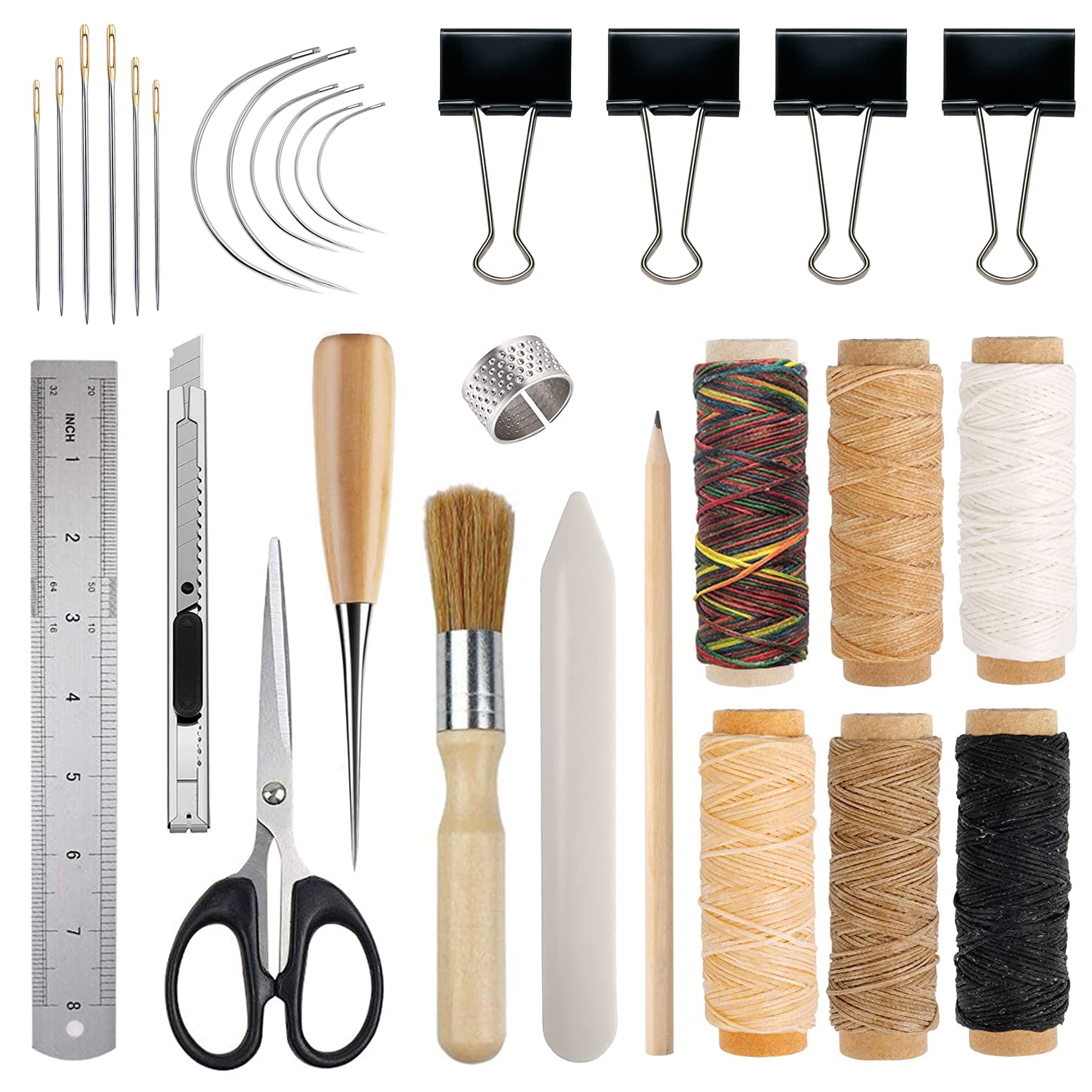 Bookbinding Kits, DEEDYGO Bookbinding Supplies Hand Book Binding Starter Tools Set with Real Bone Folder, Paper Awl, Large-Eye Needles, Wax Tread, Binding Ribbon, Glue Brush, Steel Ruler