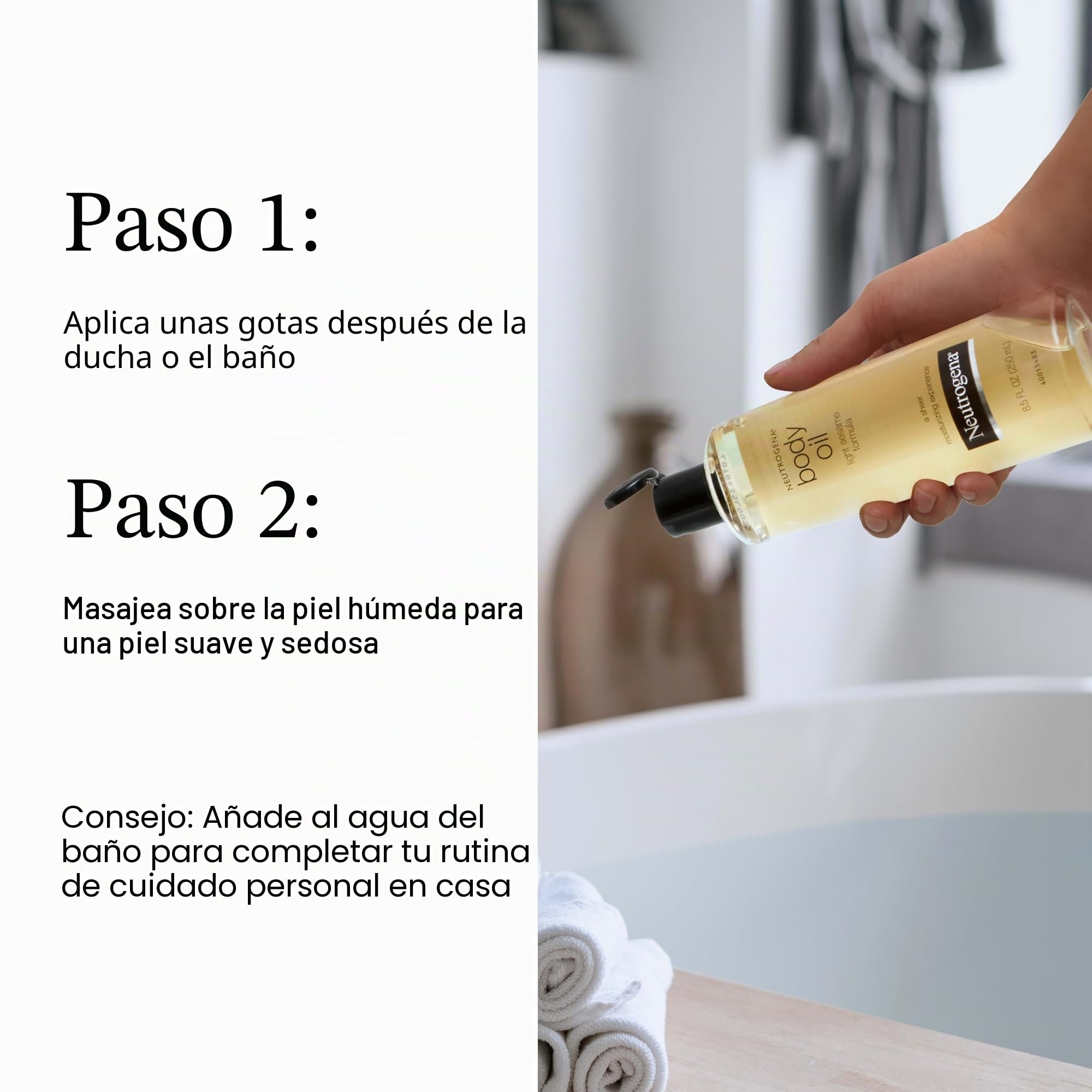Neutrogena Aceite corporal ligero para piel seca, crema hidratante pura con fórmula ligera de sésamo, 16 fl. oz. oz