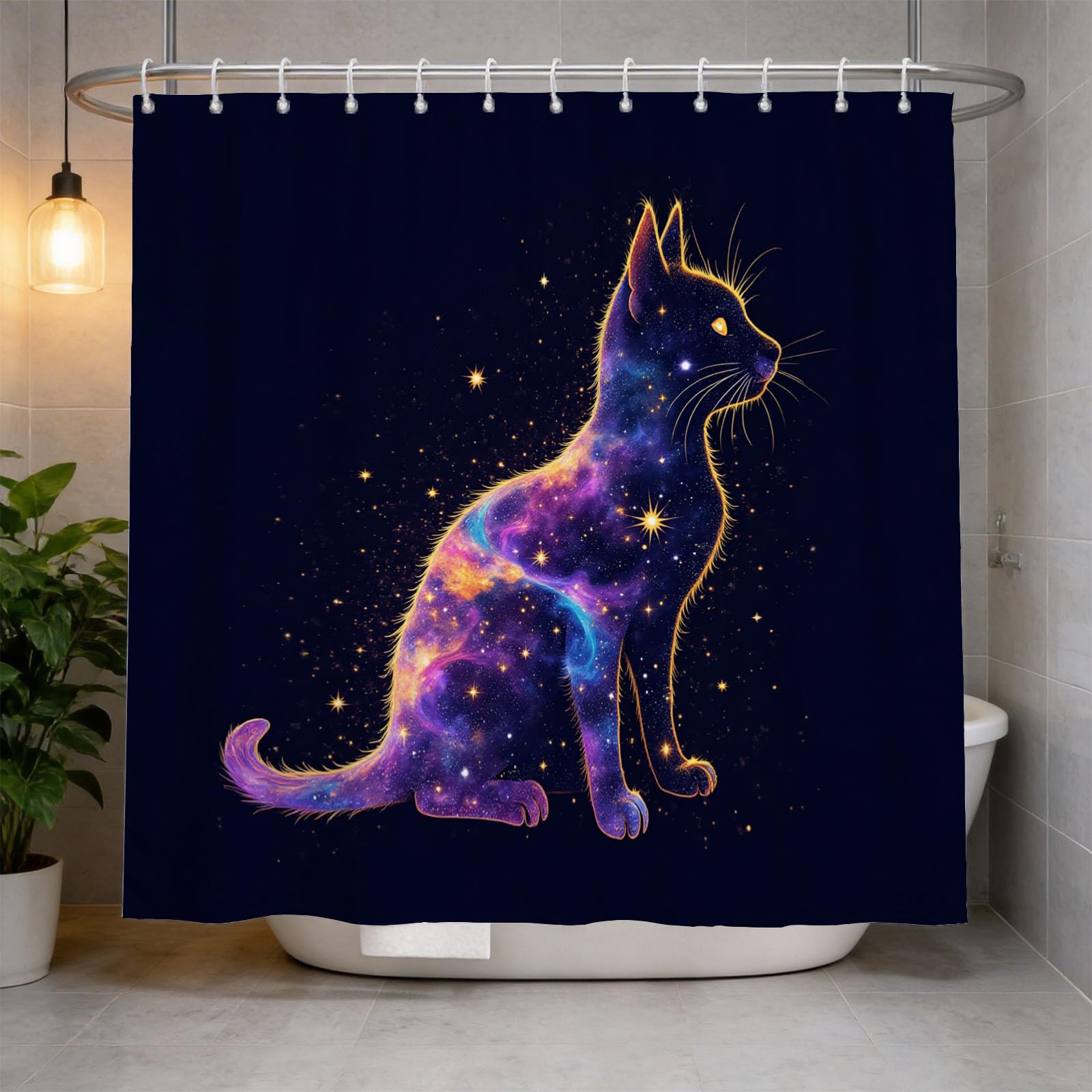 Hongduo 3D Cat Shower Curtain for Stalls Bathtubs Mystical Bathroom Decor Shower Curtain Set Polyester Fabric Waterproof 200x200cm/79X79 Inch with Hooks