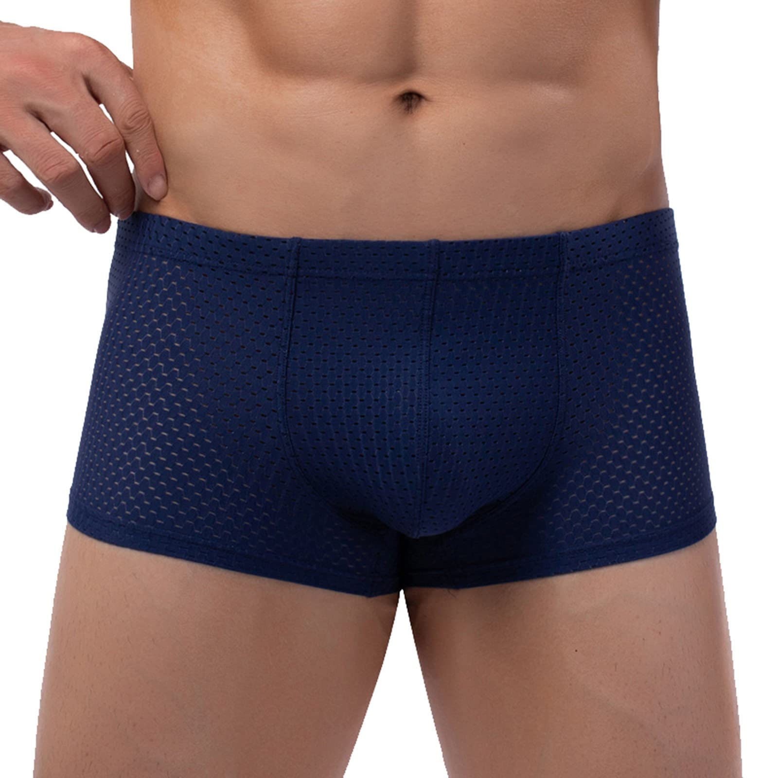 Mens Thin Breathable Mesh Boxer Briefs Fashionable Solid Color Elastic Waistband Shorts Soft Chafing Underwear