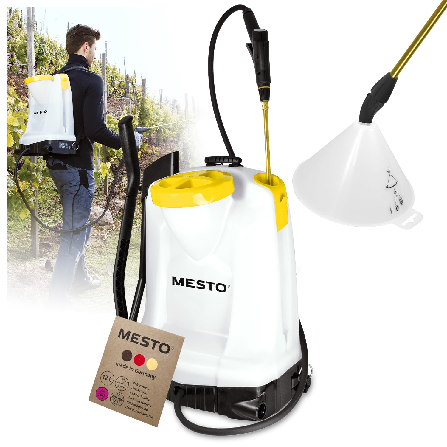 MESTO RS125 Pompa irroratrice a spalla 12 L con schermo di spruzzo rotondo | Spruzzatore a pressione 6 bar | Nebulizzatore piante per giardino e diserbo | Attrezzature da giardinaggio