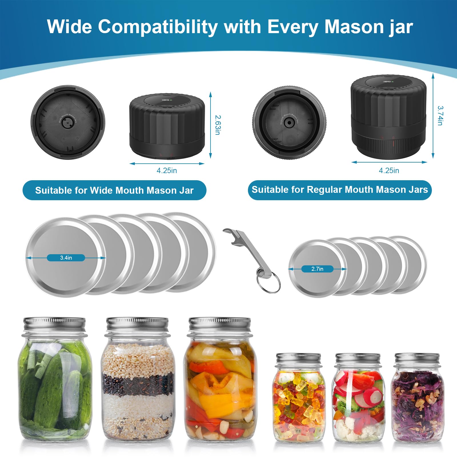 48-Pack Mason Jar Lids - 24 Wide Mouth & 24 Regular Mouth Canning Lids, Vacuum Sealer Compatible, Food-Grade Airtight Seal