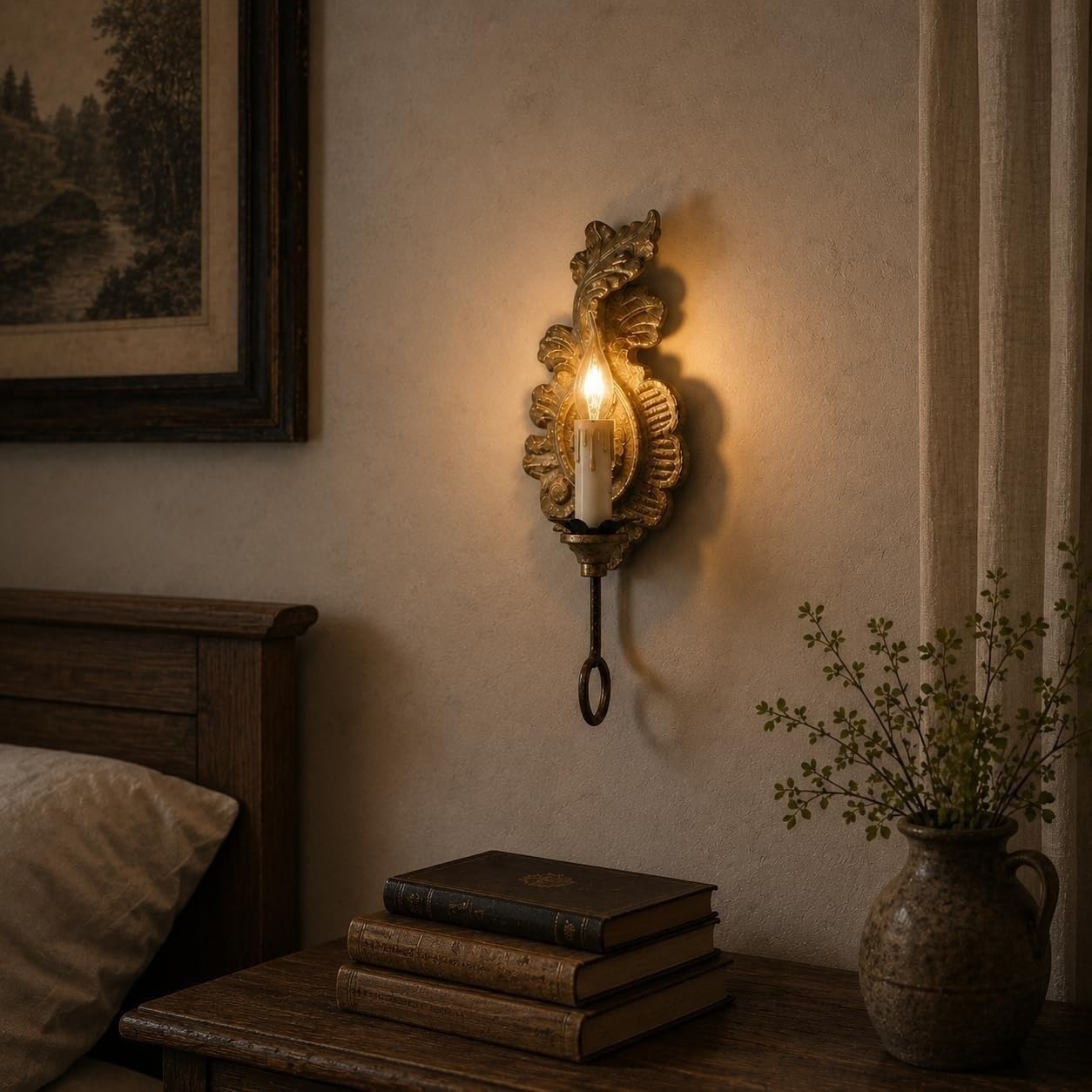 Aplique pared con forma vela vintage lámpara pared resina blanca antigua
