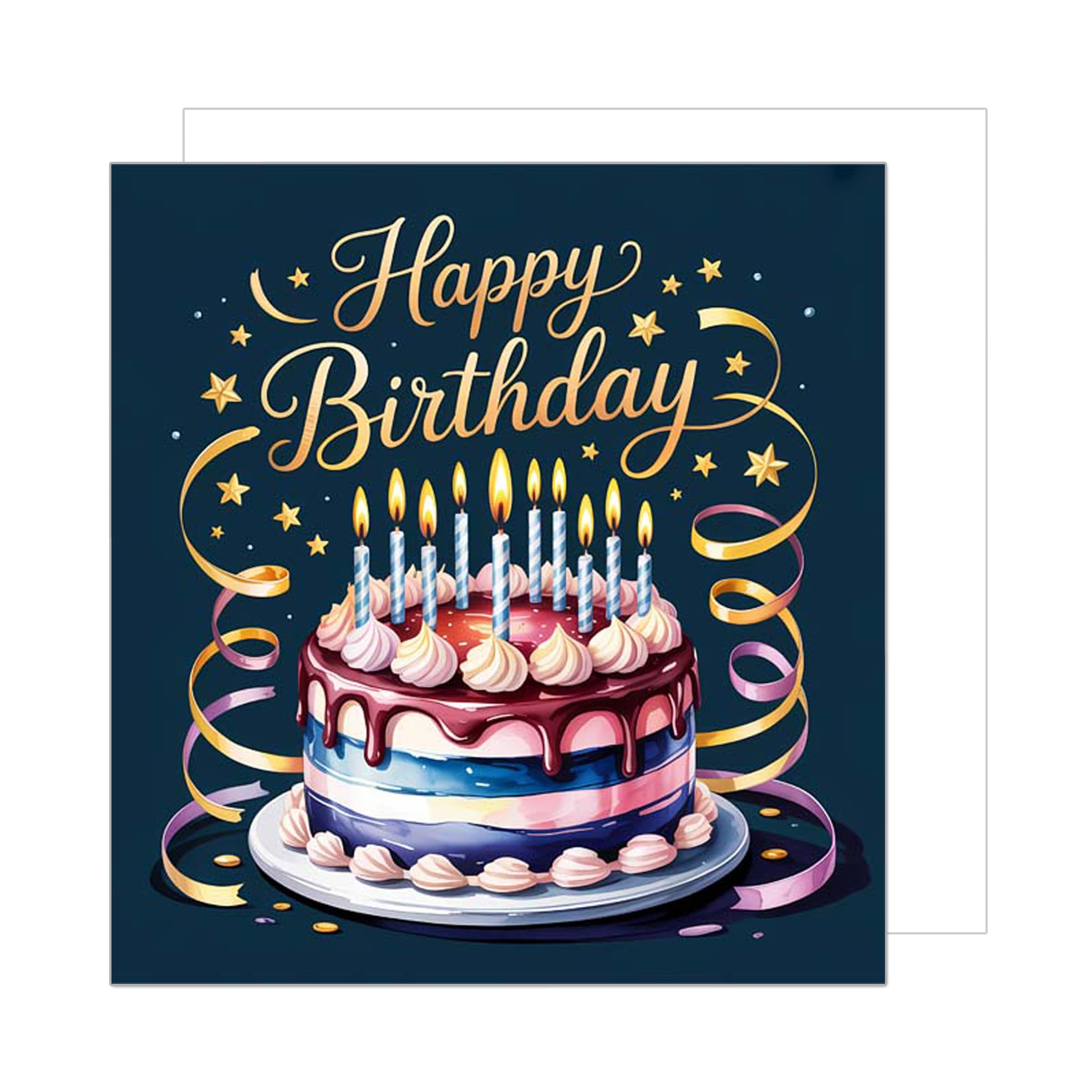 Edition Seidel Premium Square Birthday Card with Envelope - Happy Birthday Card with Text Man Woman Cake (GQ471 SW025)