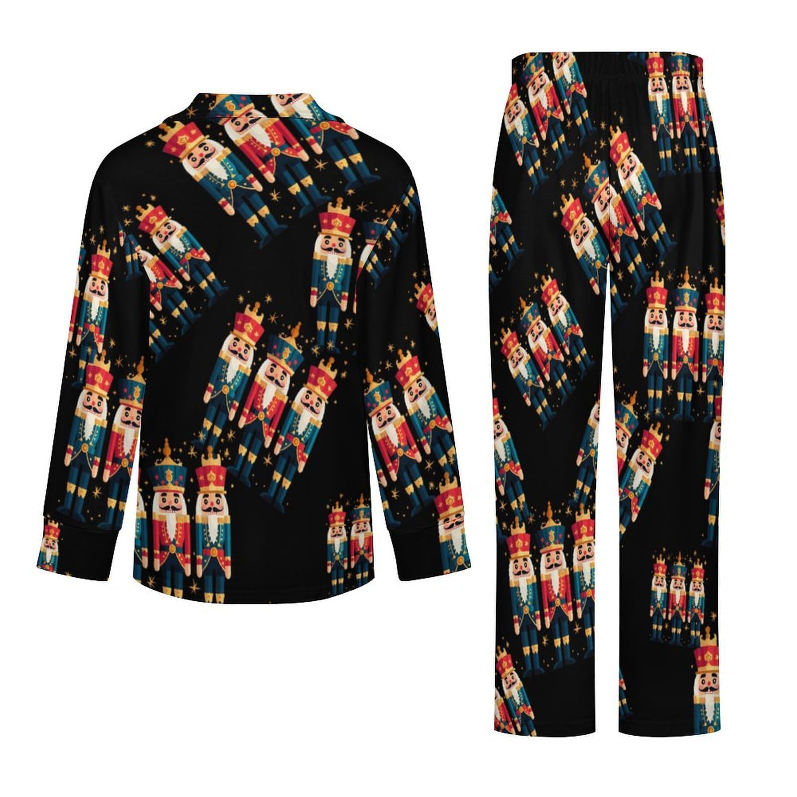 Three Nutcracker - Conjunto de pijama vintage para mujer, cuello en V, manga larga, pantalones y pantalones cómodos, ropa de dormir suave