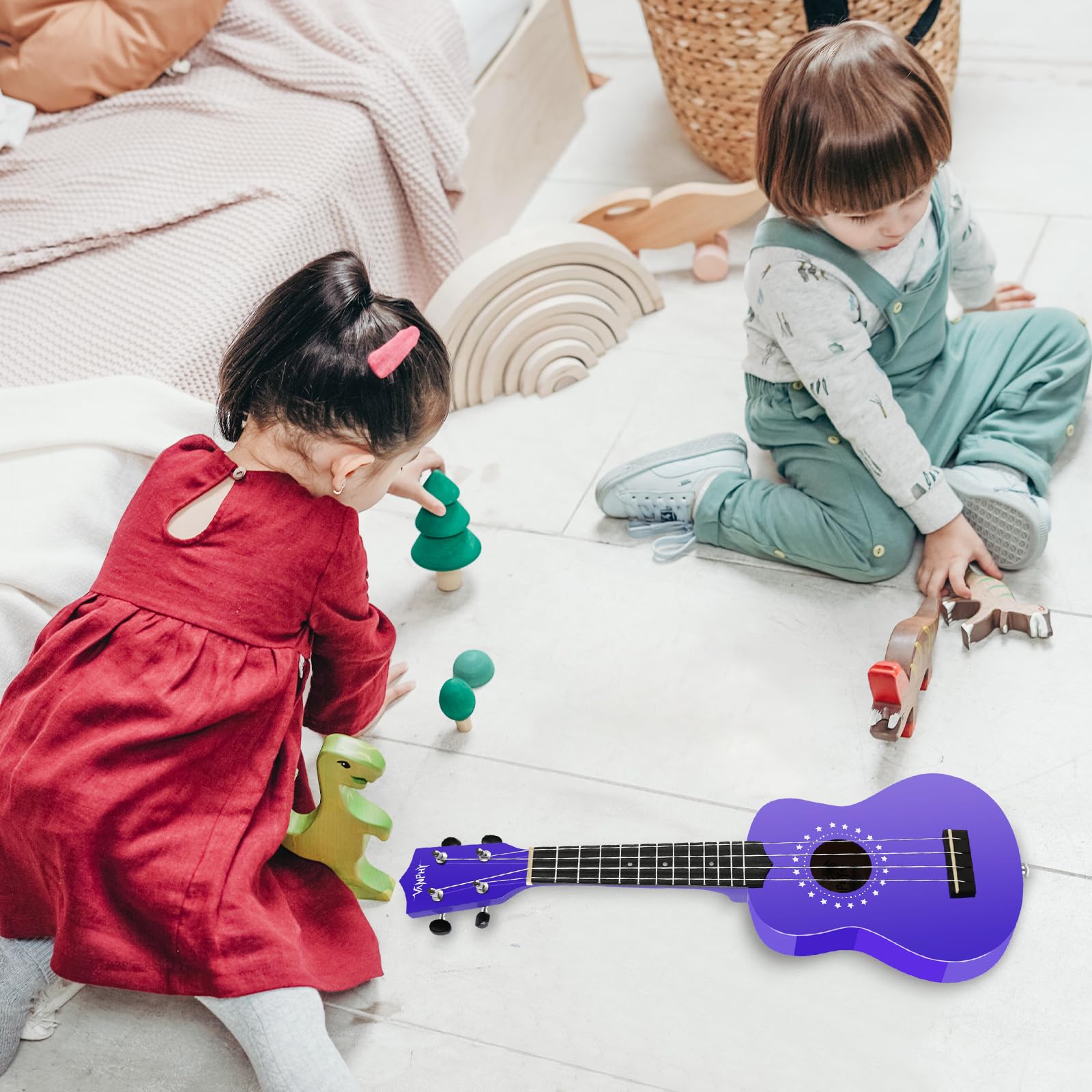Sopran-Ukulele für Kinder, 53,3 cm, Ukulele mit Tasche, Gurt, Plektren, Songbook-Reinigungstuch, geeignet für Erwachsene und Anfänger (lila)