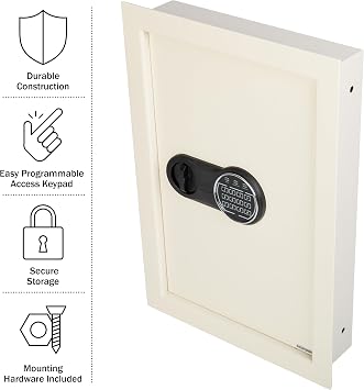 In-Wall Safe - Home or Business Safe with Keypad and 2 Manual Override Keys - Protects Cash, Jewelry, Passports, and More by Paragon Safes (Cream)
