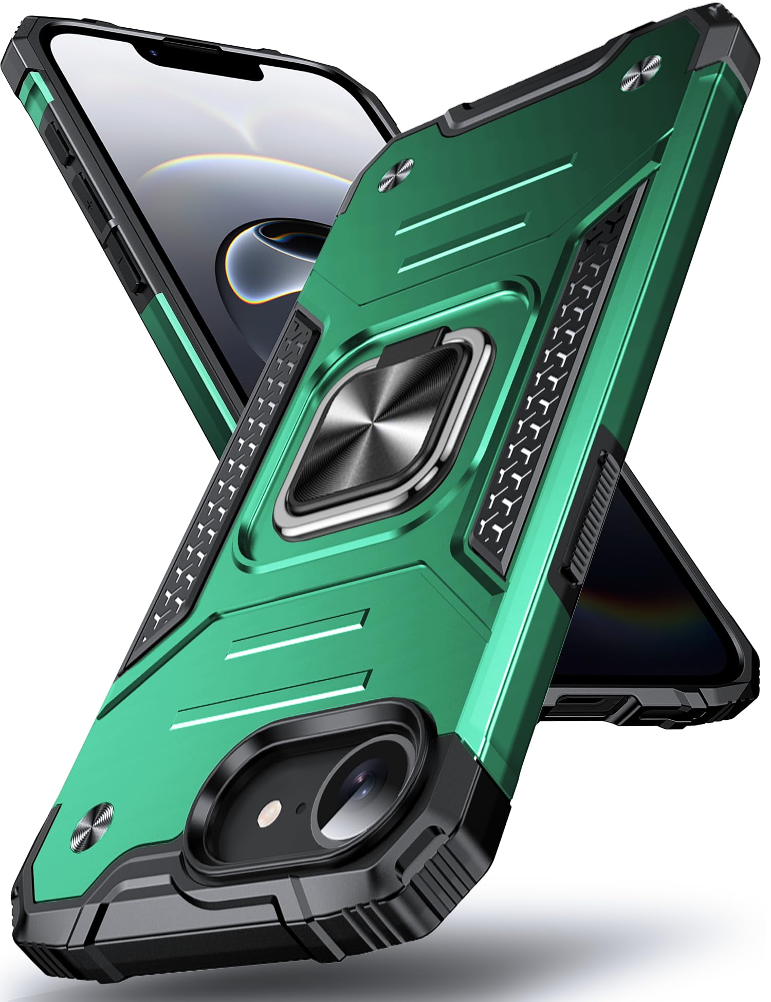 DASFOND Designed for iPhone 16e Case, Military Grade Shockproof Protective Phone Case Cover with Enhanced Metal Ring Kickstand [Support Magnet Mount]