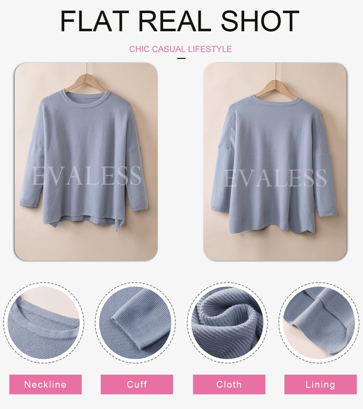 EVALESS Oversized Sweaters for Women Fashion Long Sleeve Tops Cute Waffle Knit Pullover Sweater Blue Long Sweater Fall Clothes Winter Outfits Christmas Blouse for Women Dressy Casual,XX-Large