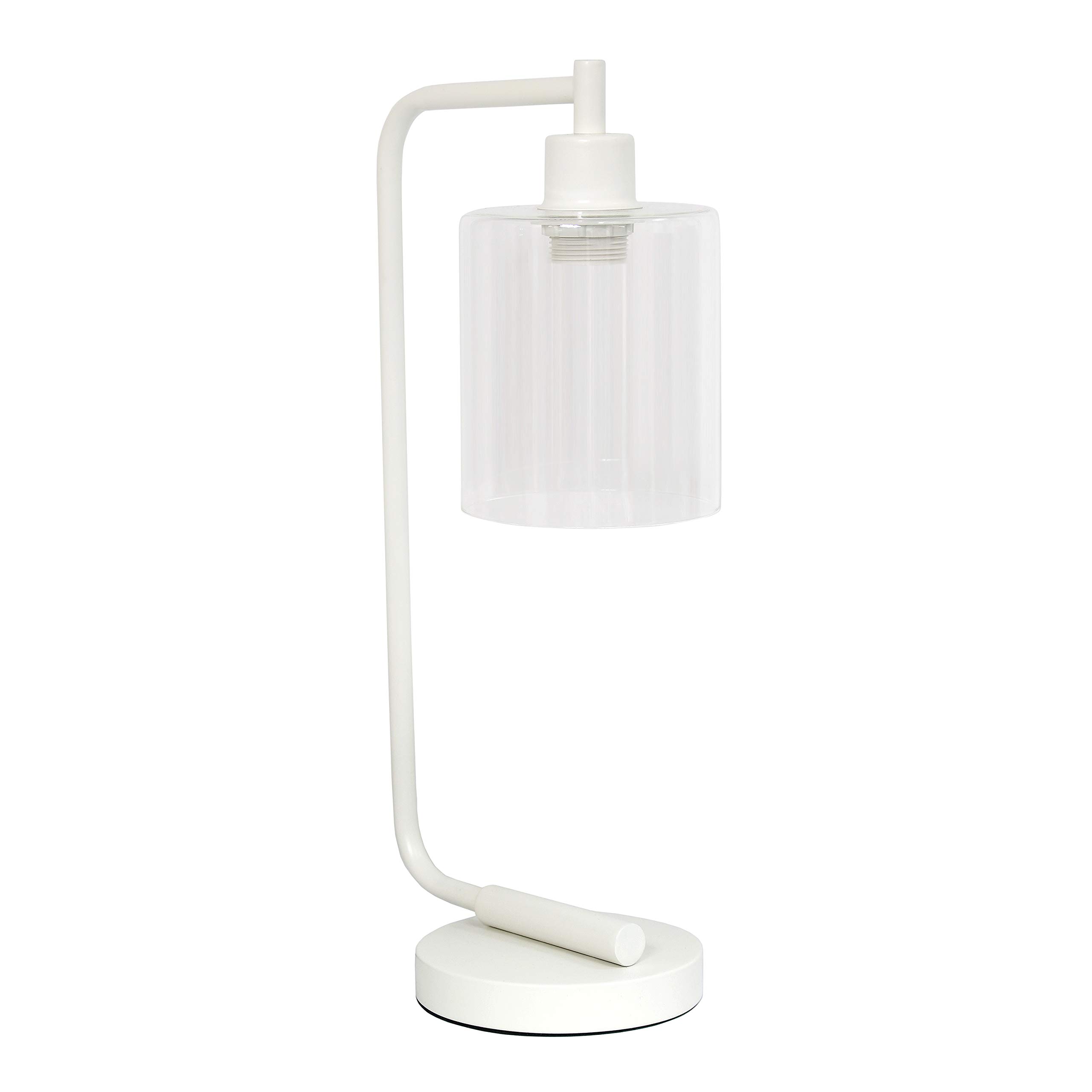 Simple Designs LD1036-WHT 18 8 Industrial Vintage Bronson Antique Style Industrial Iron Lantern Desk Table Lamp with Glass