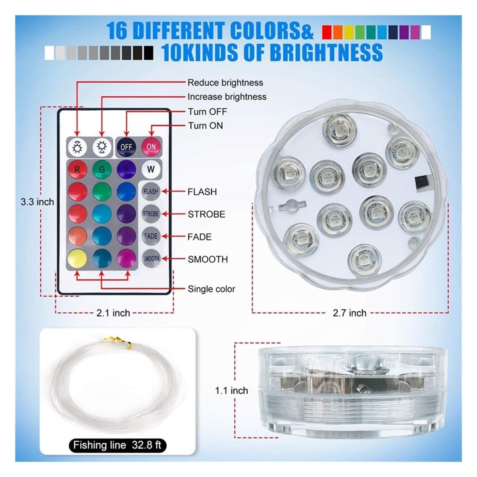 10 Diod LED RGB Zatapialne Światła Podwodna Lampka Nocna Odkryty Basen Światło Podgrzewacz Wazon Staw/oczko Wodne Dekoracje Na Przyjęcie Ślubne Niskie ZużYcie Energii(2 Lamp 2 controller)
