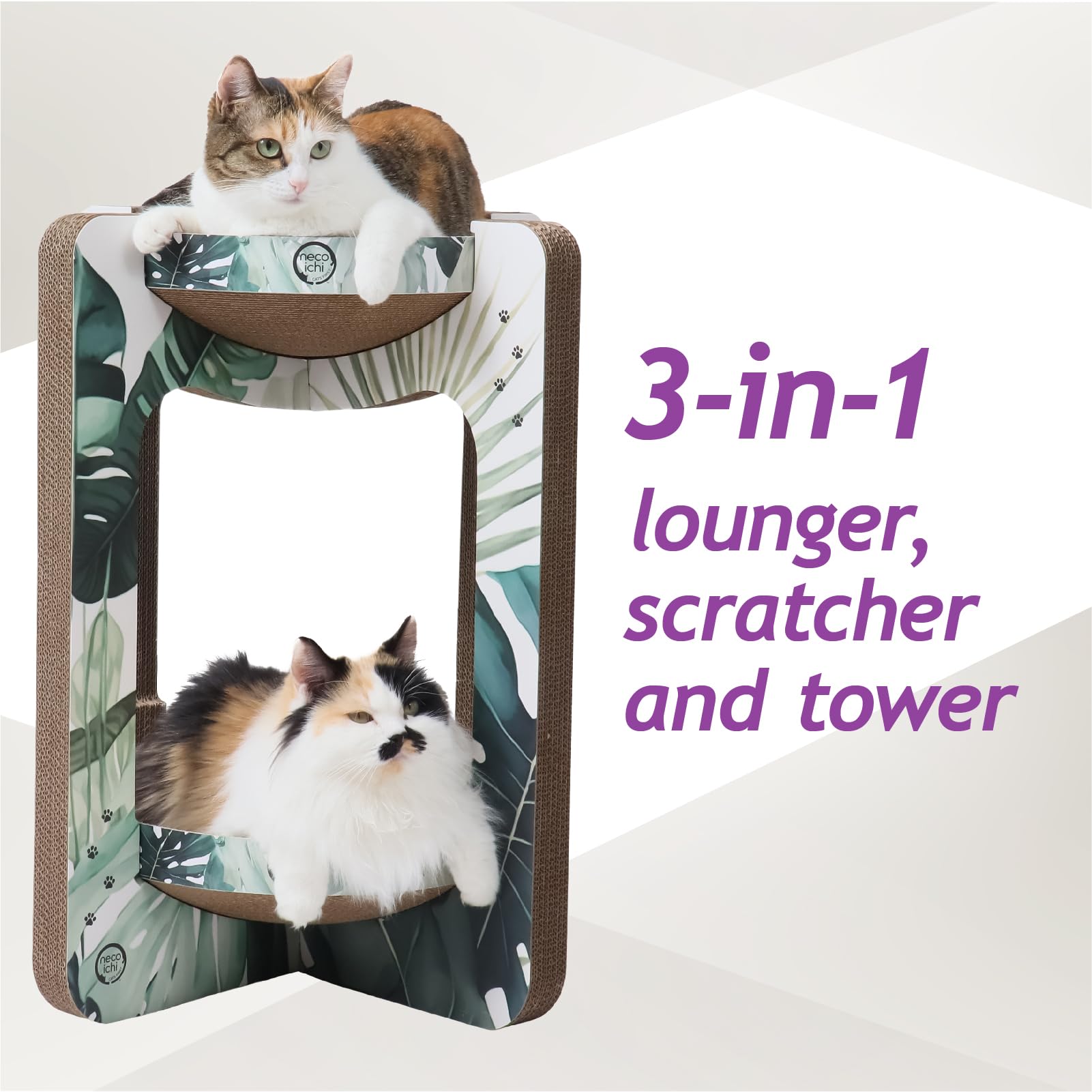 Necoichi Torre rascadora para Gatos de Interior – Tumbona rascadora para Gatos con Uso Reversible y Comodidad Adicional para salón, Cama de cartón / (Regular, Roble)