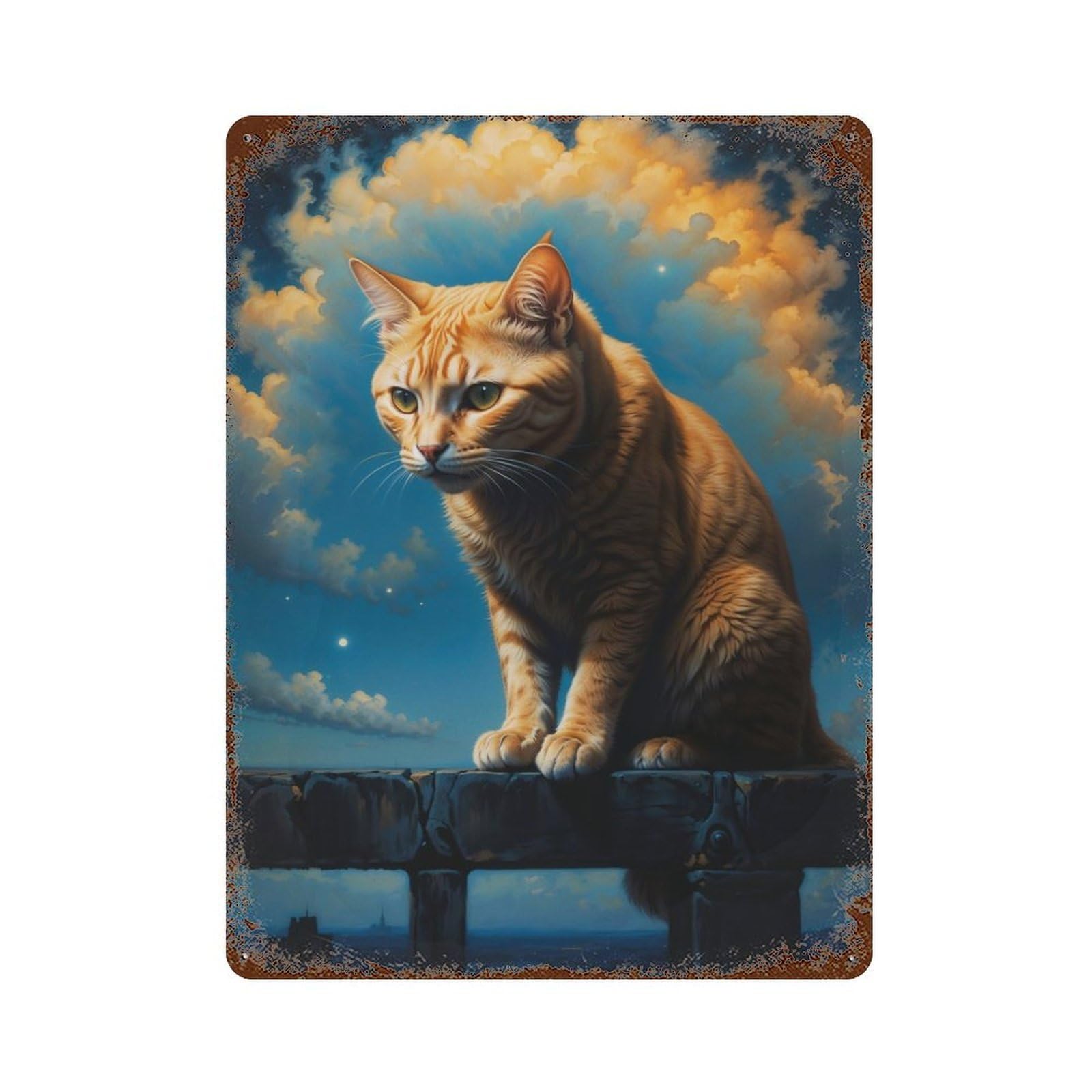 Distressed Metal Wall Sign Cat Surveying The Domain 15.7"x11.8", Vintage Wall Decor for Garage, Bar And Workshop Decor