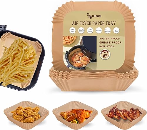 Forro de papel desechable para freidora de aire cuadrada 100 unidades antiadherente a prueba de aceite impermeable desechables para freidora de aire