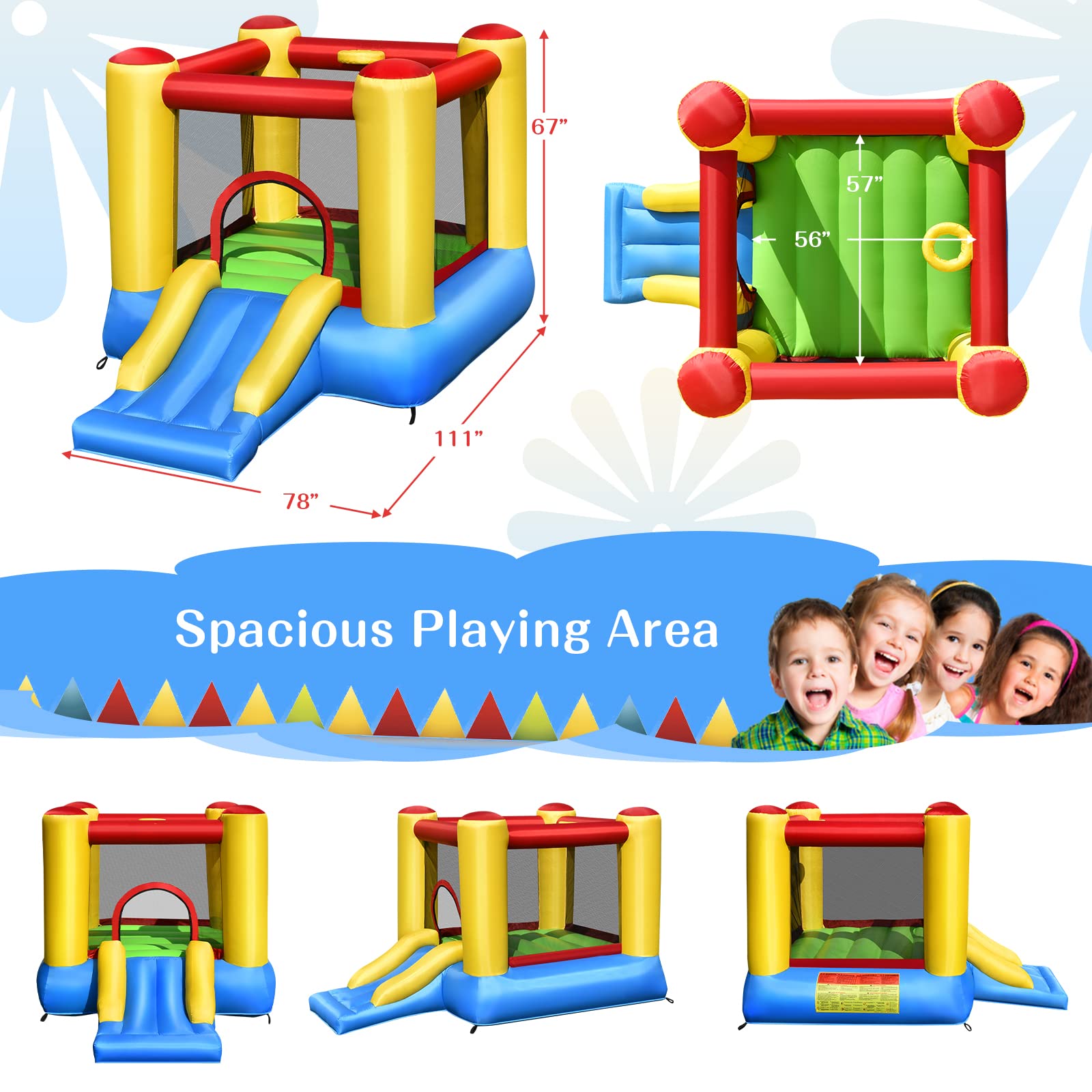 Amazon.com: HONEY JOY Inflatable Bounce House, Blow up Moon Bounce for Kids  w/Slide, Giant Jumpy Area, Stakes, Carry Bag, Toddler Indoor Outdoor  Jumping Bouncy Castle for Backyard Playground (Without Blower) : Toys