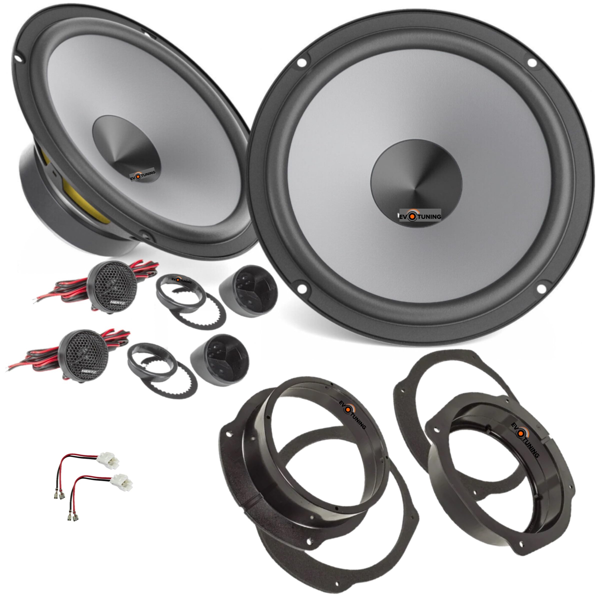 Kit Casse Altoparlanti Anteriori per Fiat Bravo II dal 2007 compatibile con Hertz K 165 300W Set 2 woofer +2 tweeter + 2 Anelli Adattatori 165mm + 2 Cavi (No plug and play)