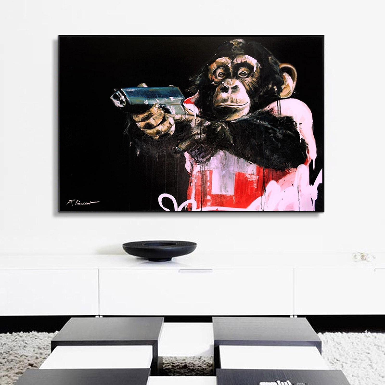 Amazon.co.jp: 面白い動物猿キャンバス絵画抽象ポスターと版画壁アート