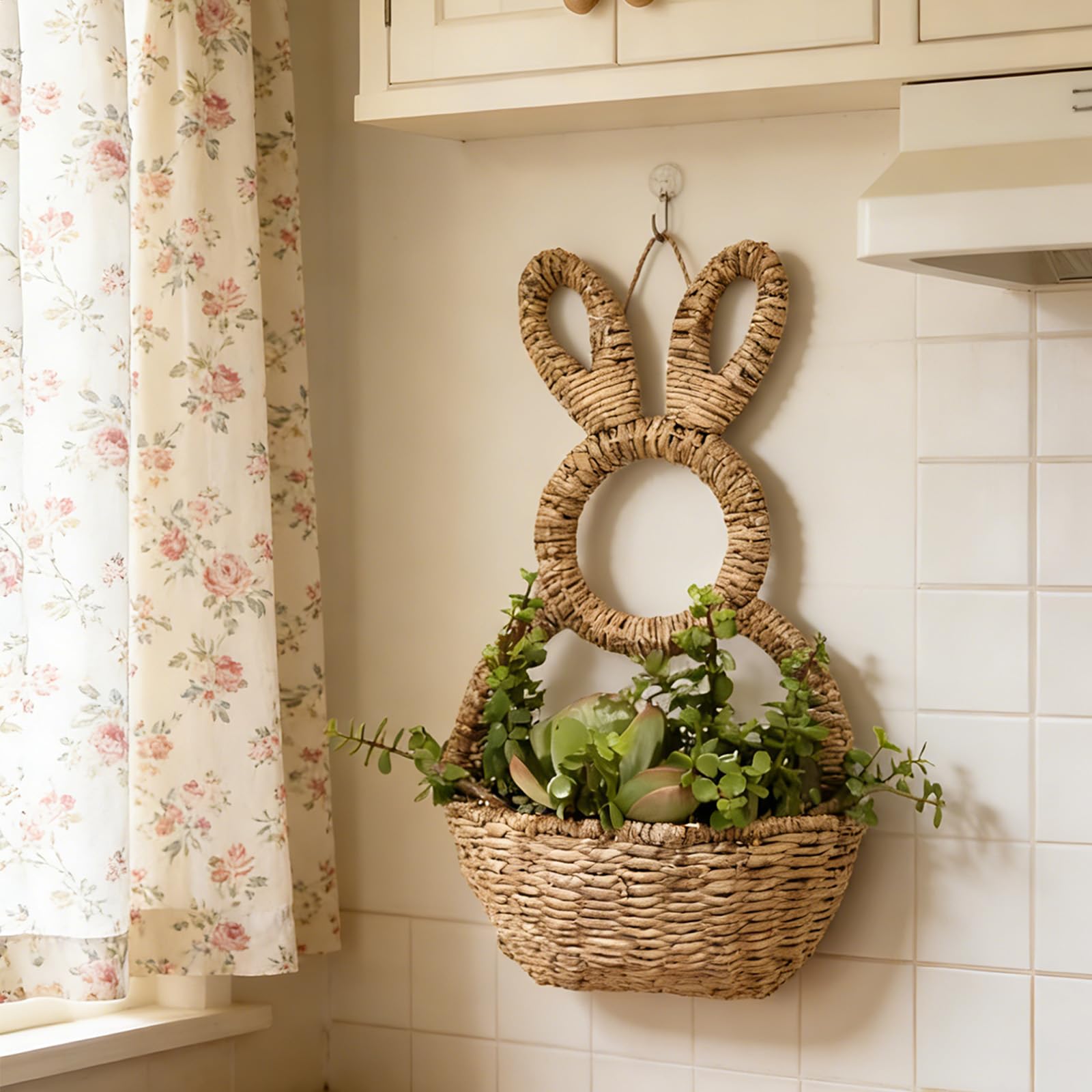 Panier de Lapins de Pâques en Osier Suspendu Mur, Panier de Pâques tissé à la Main, Ornement Suspendu pour décoration de Maison de Printemps Wicker Bunnies