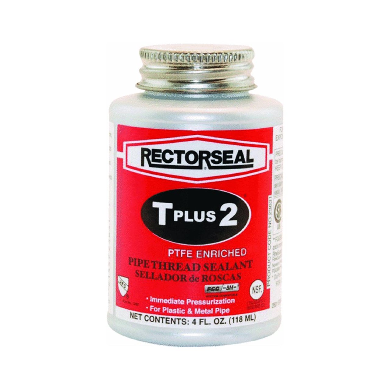 Rectorseal 23631 T Plus is a Non-Hardening Thread sealant containing PTFE Plus Synthetic fibers