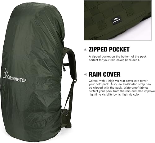 Miniatura 5 de Mardingtop Mochilas Molle de 70L65L6510L con marco interno para senderismo con cubierta de lluvia para campamento mochileros