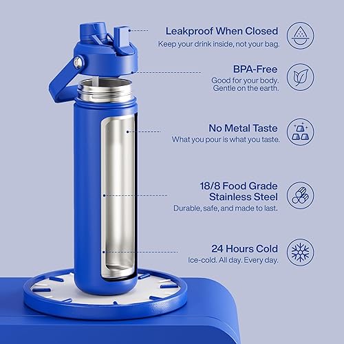 Miniatura 160 de ENCOOL Botella de agua aislada con popote, de acero inoxidable, a prueba de fugas, sin BPA, al vacío de doble pared que se mantiene fría durante 24