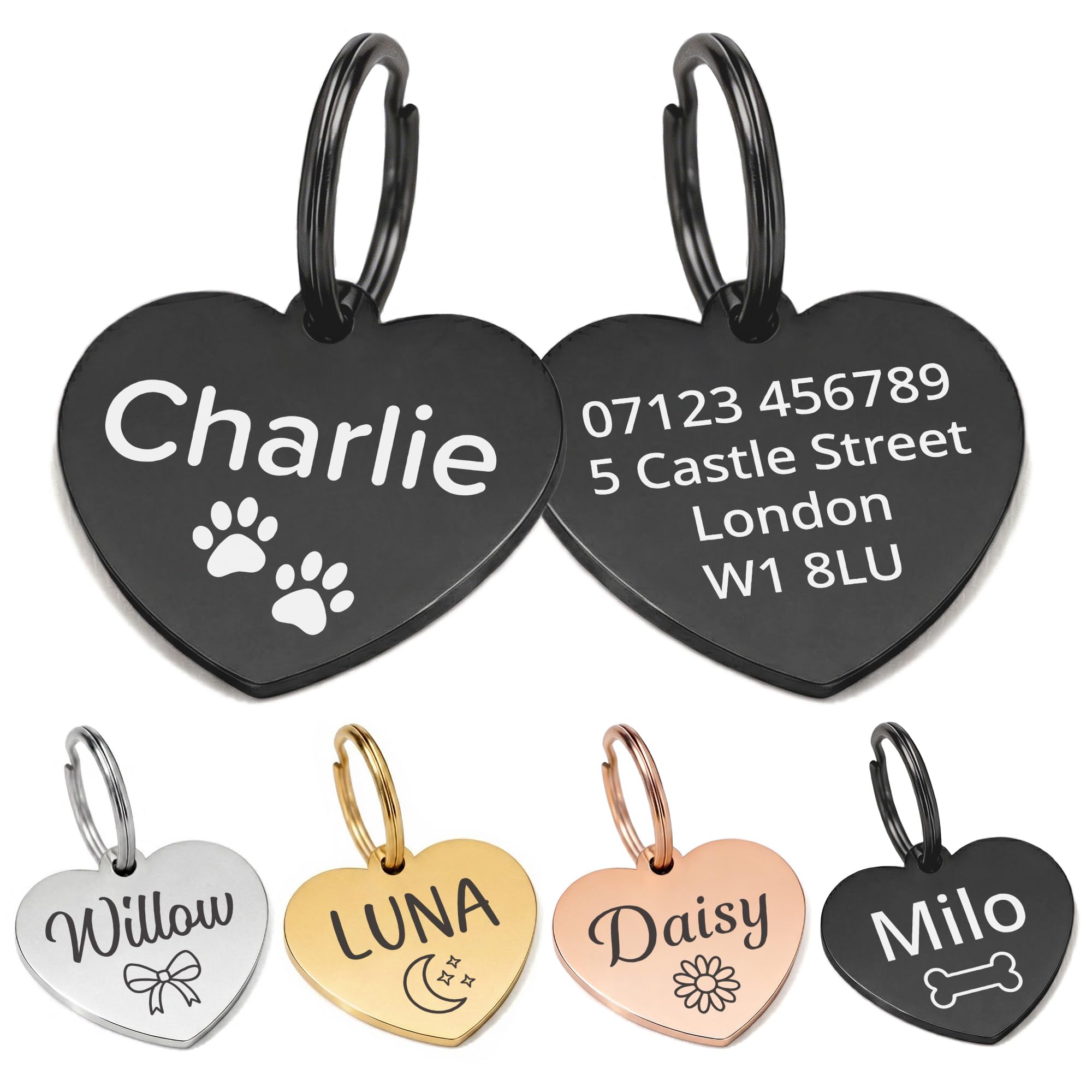 Dog Tags for Pets Engraved UK, ID Tags for Dogs, Personalised Dog Name Tag, Cat Tag, Laser Engraved Stainless Steel Pet Tags for Dogs, Cats, Puppy